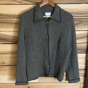 Cherry Lewis Gray wool Button-Up Cardigan sweater size medium made in England